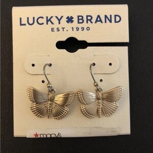 Lucky Brand Gold Tone Etched Dainty Butterfly Drop Earrings NWT